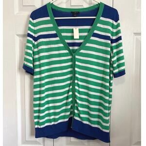 Talbots NWT Plus Striped Short Sleeve Open Front Cardigan Cotton Blend Size X